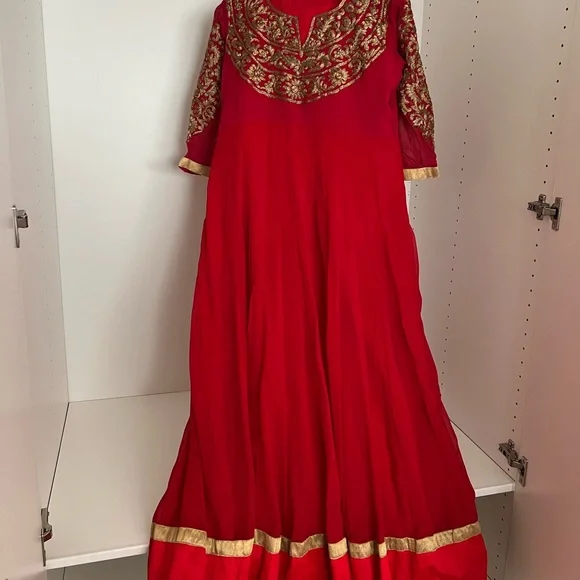 Salwars | Red And Gold Anarkali Dress | Poshmark